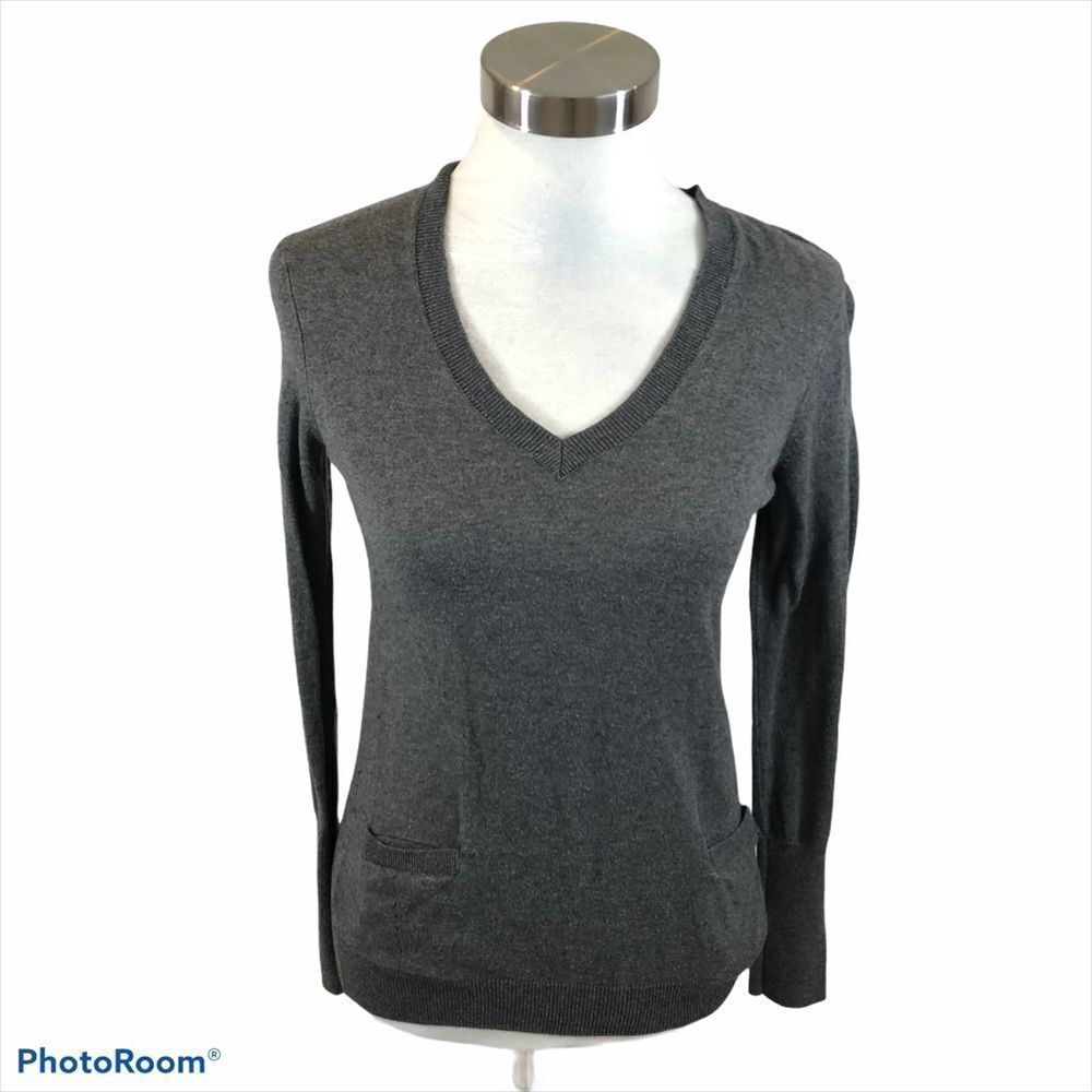 Loft Grey V Neck Wool Blend Sweater Size Small